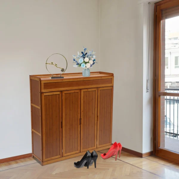 Bamboo Shoe Racks & Stands Portable Storage Shelves Entrance Saving Wooden Shoe Rack Organizer Cabinet - Image 2