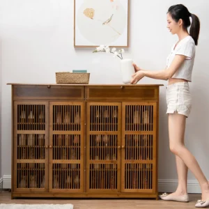 Household corridor door shoe cabinet living room multi-layer shoe rack small apartment bamboo solid wood dustproof shoe storage
