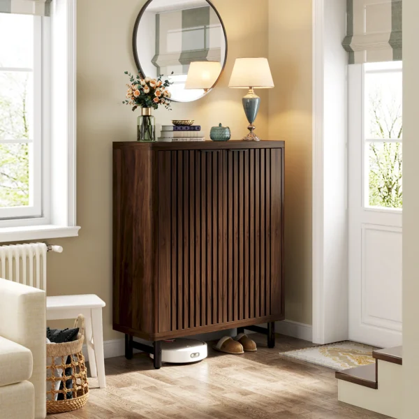 Tribesigns 6-Tier Shoe Cabinet with Louvered Doors, Large Wooden Shoe Storage Cabinet with Adjustable Shelves - Image 3