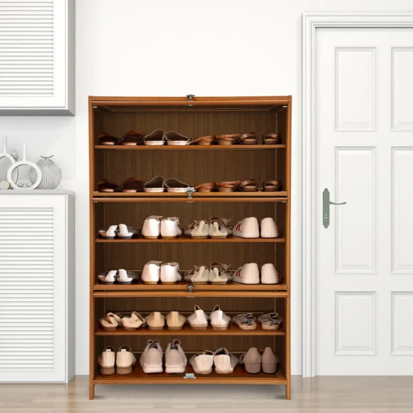 6-Tier Shoe Organizer Storage Cabinet w/ 3 Flip-up Door 32" Entryway Bamboo - Image 3
