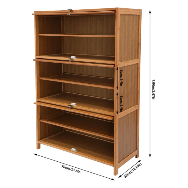 6-Tier Shoe Organizer Storage Cabinet w/ 3 Flip-up Door 32" Entryway Bamboo - Image 4