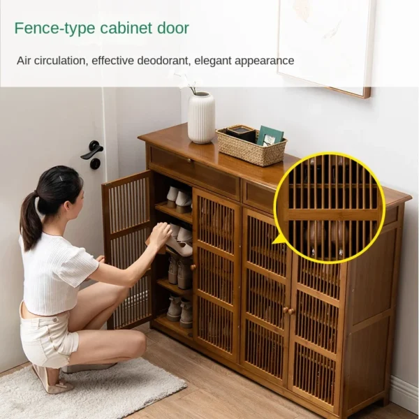 Household corridor door shoe cabinet living room multi-layer shoe rack small apartment bamboo solid wood dustproof shoe storage - Image 2
