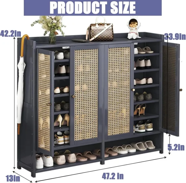 8 Tier Bamboo Shoe Storage Cabinet with Doors, 38-40 Pairs Shoe Rack for Closet, Freestanding Shoe Storage Cabinet for Hallway - Image 2