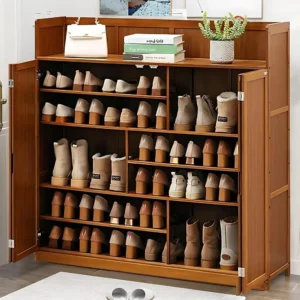 Shoe Cabinet 7 Tier with 2 Folding Doors, 36-40 Pairs Freestanding ,Entrance Shoe Rack, Brown, 46" L x 13" W x 45.3" H