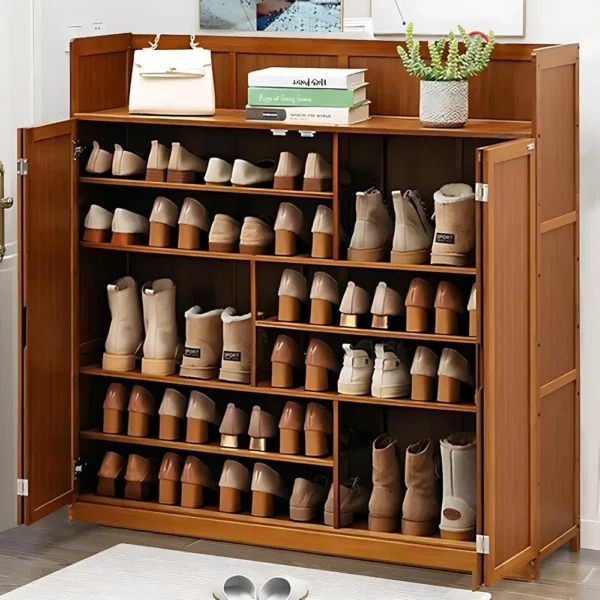 Shoe Cabinet 7 Tier with 2 Folding Doors, 36-40 Pairs Freestanding ,Entrance Shoe Rack, Brown, 46" L x 13" W x 45.3" H