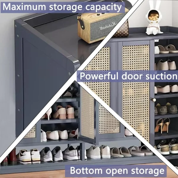 8 Tier Bamboo Shoe Storage Cabinet with Doors, 38-40 Pairs Shoe Rack for Closet, Freestanding Shoe Storage Cabinet for Hallway - Image 3