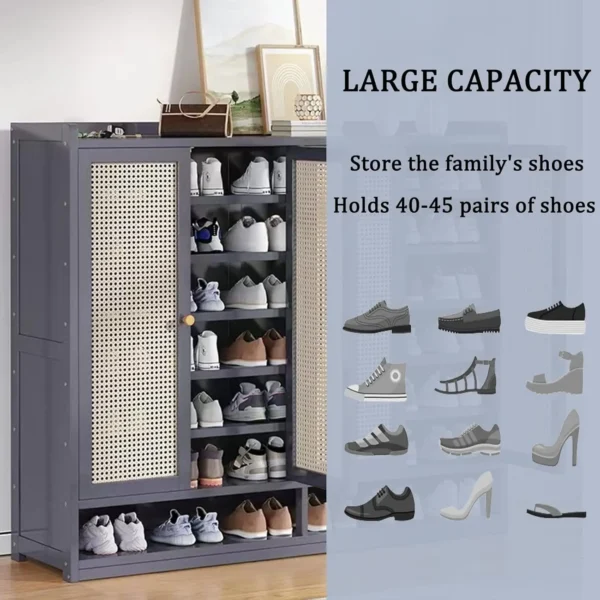 8 Tier Bamboo Shoe Storage Cabinet with Doors, 38-40 Pairs Shoe Rack for Closet, Freestanding Shoe Storage Cabinet for Hallway - Image 5